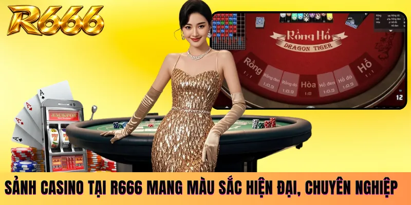 Sảnh casino tại R666 mang màu sắc hiện đại, chuyên nghiệp
